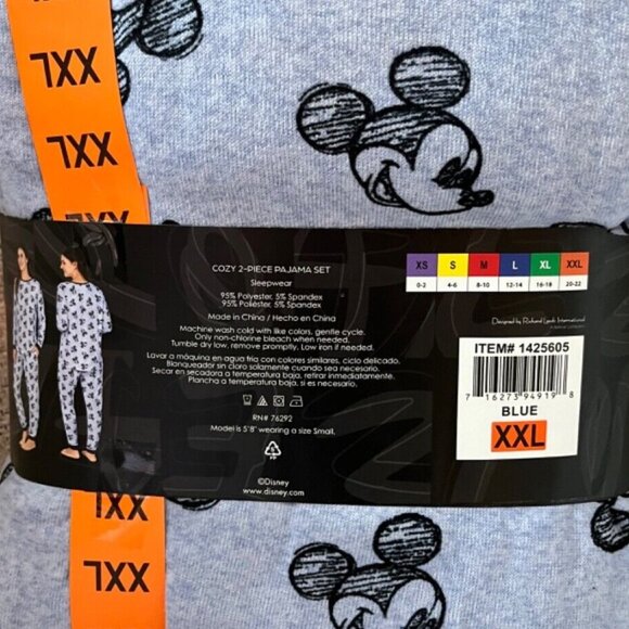 New Disney Mickey Mouse 2 Piece Pajama Set Women's Size XXL Blue Soft And Cozy - Picture 8 of 11
